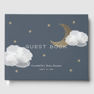 Gold Moon, Stars & Clouds Navy Blue Baby Dusche Gästebuch