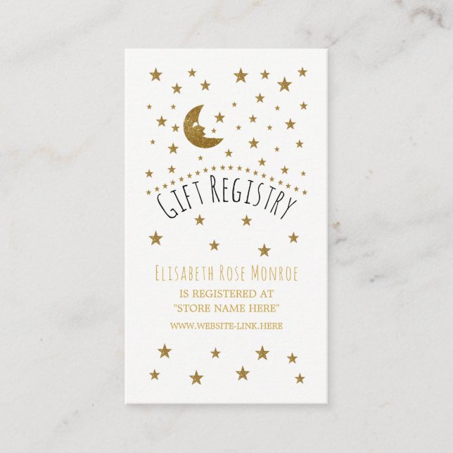 Gold Moon & Stars Kinderdusche Geschenkregister Begleitkarte (Vorderseite)