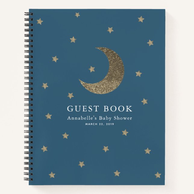 Gold Moon & Stars Navy Blue Baby Shooting Guest Bo Notizbuch (Vorderseite)