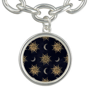 Gold Moon Sun Mandala Blue Night Sky Pattern Armband