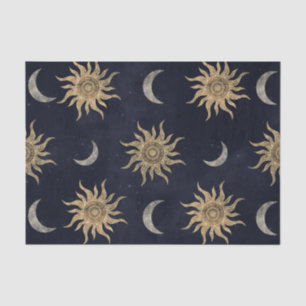 Gold Moon Sun Mandala Blue Night Sky Pattern Seidenpapier