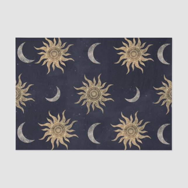 Gold Moon Sun Mandala Blue Night Sky Pattern Seidenpapier (Vorderseite)