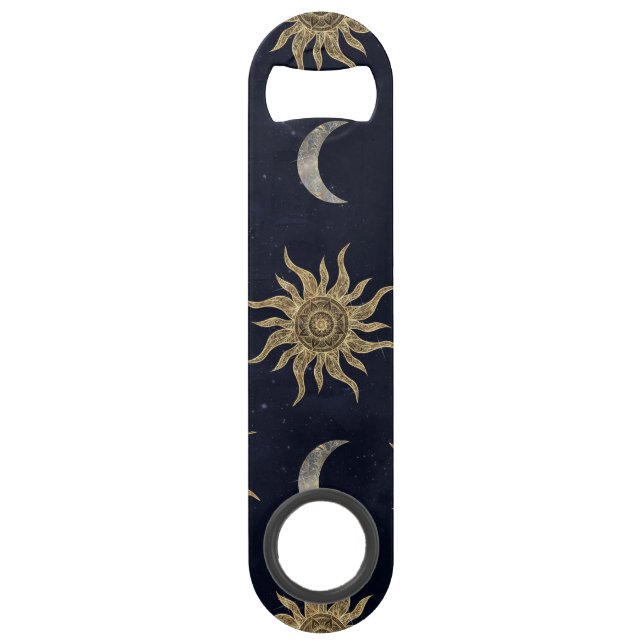 Gold Moon Sun Mandala Blue Night Sky Pattern Speed Flaschenöffner (Vorderseite)