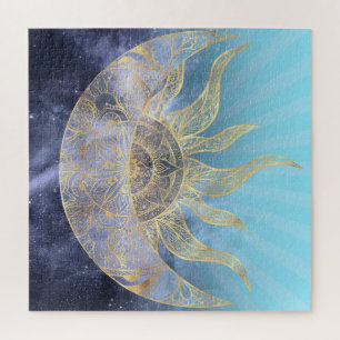 Gold Moon Sun Mandala Celestial Design