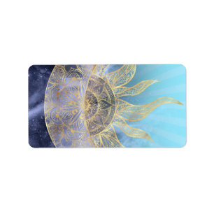 Gold Moon Sun Mandala Celestial Design Adressaufkleber