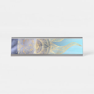 Gold Moon Sun Mandala Celestial Design Schreibtischnamensplakette