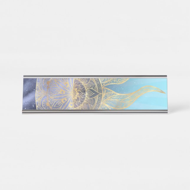 Gold Moon Sun Mandala Celestial Design Schreibtischnamensplakette (Vorderseite )