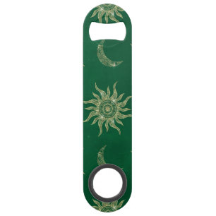 Gold Moon Sun Mandala Green Motif