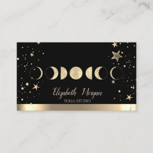 Gold Moons Gold Stars Black Yoga Studio Visitenkarte