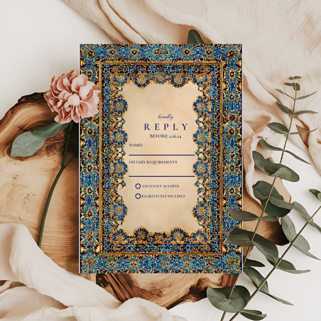 Gold Mosaic Islamic Wedding RSVP Karte (Von Creator hochgeladen)