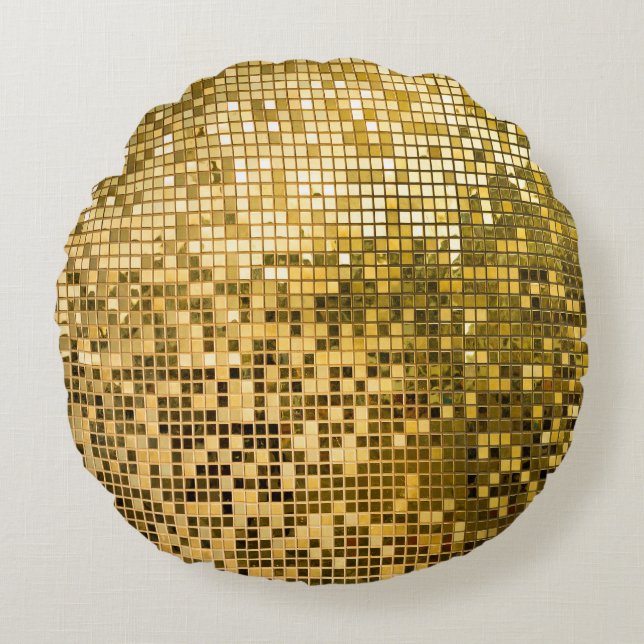 Gold Mosaik: Quadrat Fliesen Textur. Rundes Kissen (Vorderseite)