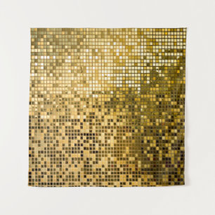 Gold Mosaik: Quadrat Fliesen Textur. Wandteppich