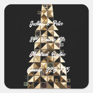Gold Mosaik-Weihnachtsbaum Geometrisch Quadratischer Aufkleber