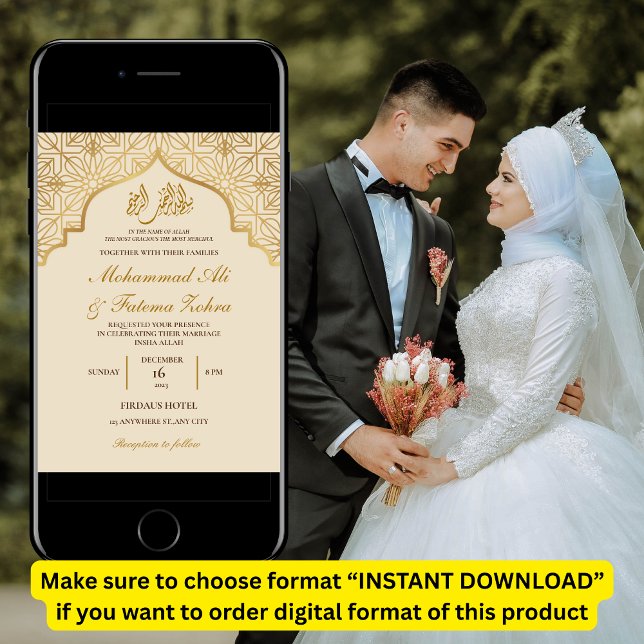 Gold Moschee Elegance Muslim Wedding Nikah Einladung (Von Creator hochgeladen)