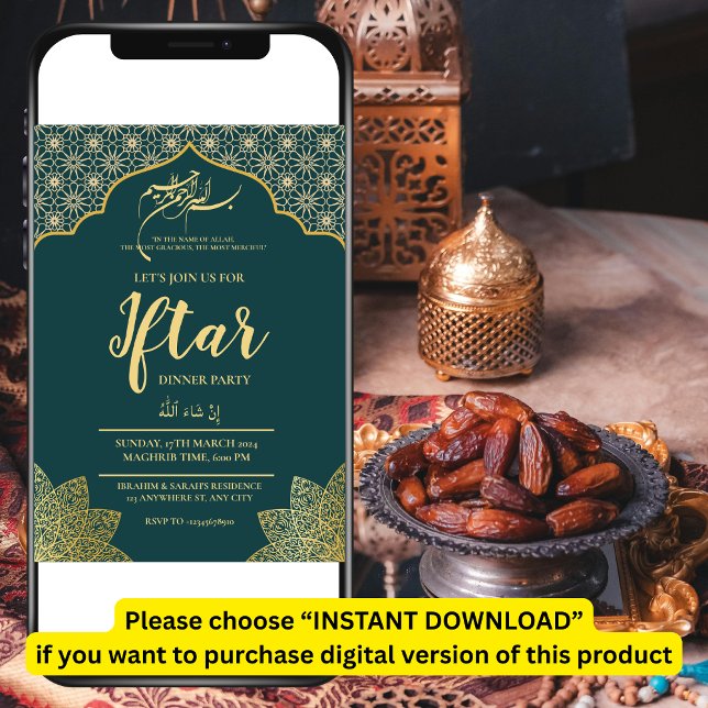 GOLD MOSQUE RAMADAN IFTAR DINNER PARTY EDITABLE EINLADUNG (Von Creator hochgeladen)