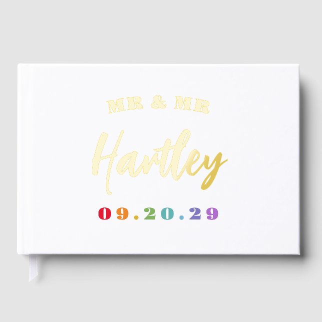 Gold Mr. & Mr. Rainbow Date Gay Wedding Gästebuch (Vorderseite)