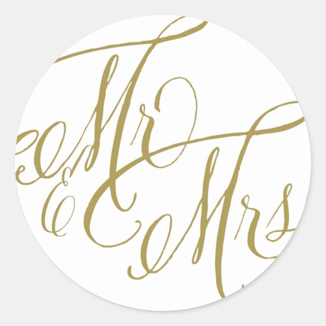 Gold Mr. & Mrs. Elegant Script Wedding Runder Aufkleber (Vorderseite)