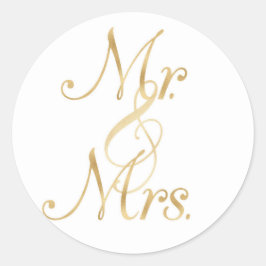 Gold Mr. & Mrs. Stickers, Folie Schriftart Runder Aufkleber