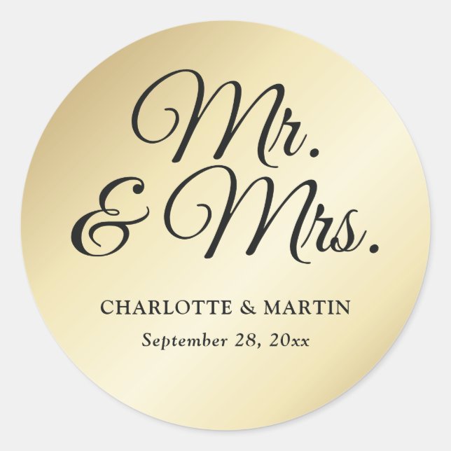Gold Mr. und Mrs. Wedding Runder Aufkleber (Vorderseite)