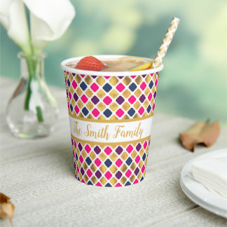 Gold Multicolor Quatrefolienmuster Pappbecher