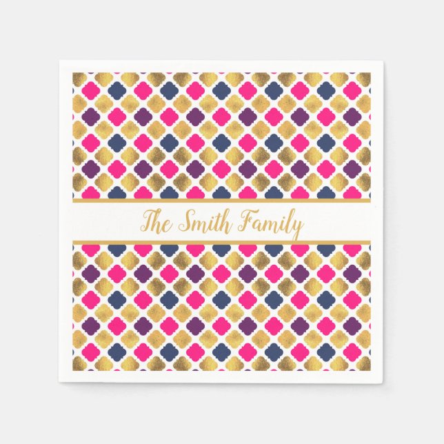 Gold Multicolor Quatrefolienmuster Serviette (Vorderseite)