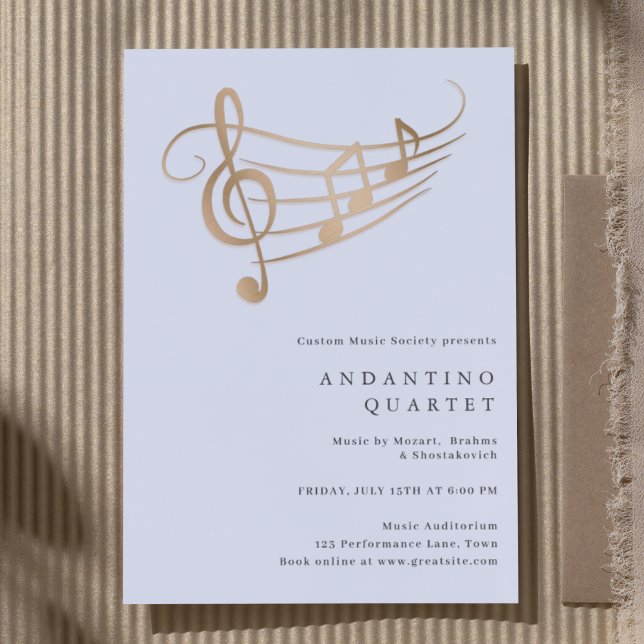 Gold Music Notes Classy Minimal Concert Invitation (Créateur téléchargé)
