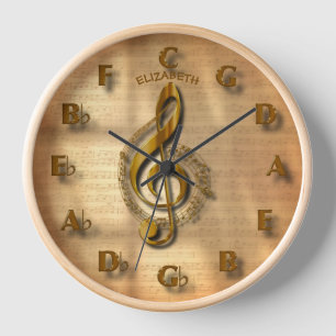 Gold Music Treble Clé Horloge Avec Cercle De Cinqu