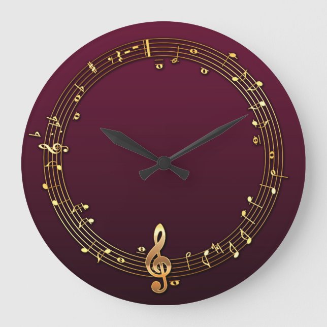 Gold Music Treble Clef Große Wanduhr (Vorderseite)