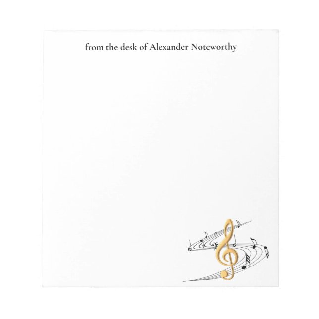 Gold Music Treble Clef Personalisiert Notizblock (Vorderseite)