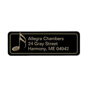 Gold Musiknote Black Return Address Label