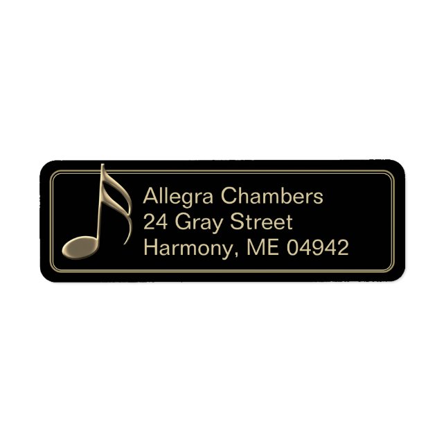 Gold Musiknote Black Return Address Label (Vorne)