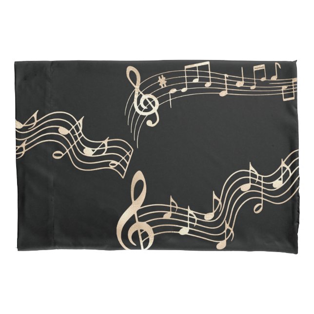 Gold-Musiknoten auf schwarzem Medium Kissenbezug (Vorderseite)