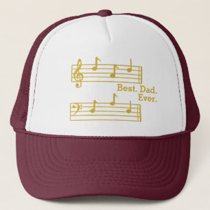GOLD MUSIKNOTEN BEST VATER JE TREBLE BASS CLEF TRUCKERKAPPE