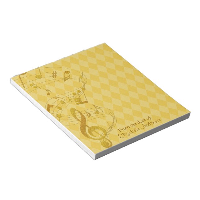 Gold Musiknoten Harlequin Personalisiert Notepad Notizblock (angewinkelt)