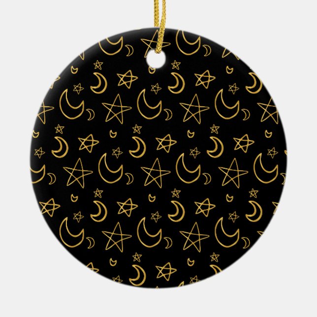 Gold Muster für Monde und Stars Keramik Ornament (Vorne)