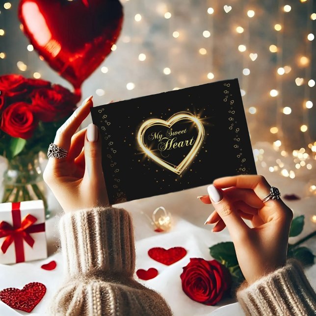 Gold My Sweet Heart Black Valentine Postkarte (Von Creator hochgeladen)