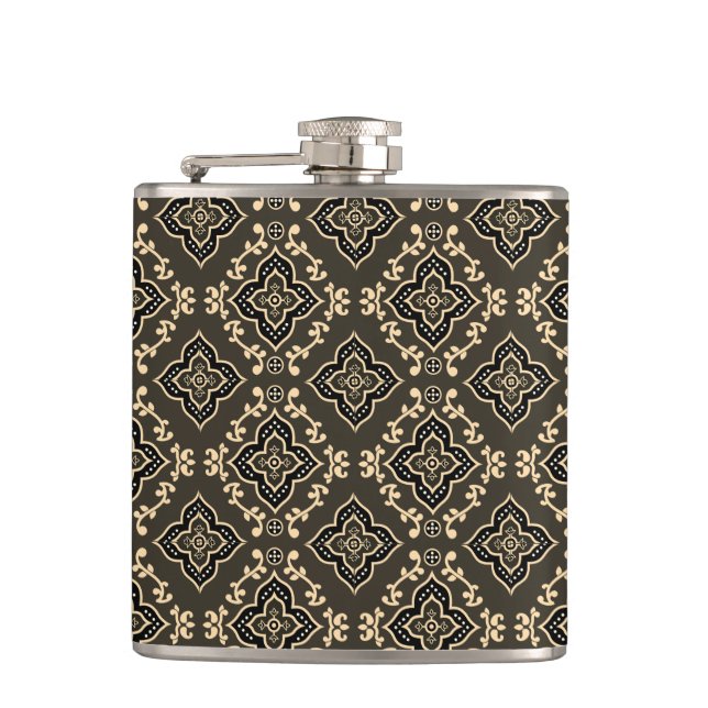 Gold n Brown Geometric Pattern / Indische Printwer Flachmann (Vorderseite)