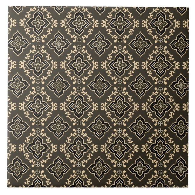 Gold n Brown Geometric Pattern / Indische Printwer Fliese (Vorderseite)