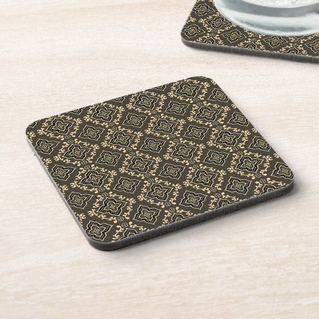Gold n Brown Geometric Pattern / Indische Printwer Getränkeuntersetzer (Linke Seite)