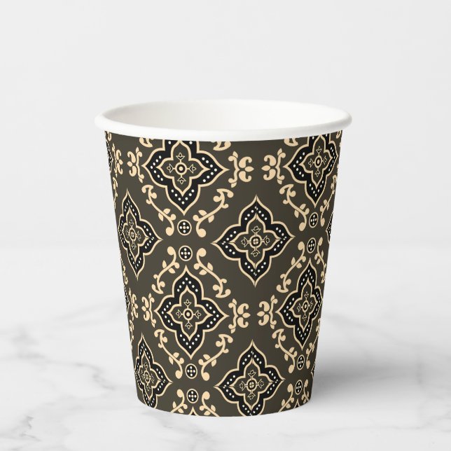 Gold n Brown Geometric Pattern / Indische Printwer Pappbecher (Vorderseite)