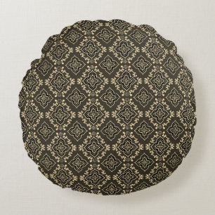 Gold n Brown Geometric Pattern / Indische Printwer Rundes Kissen