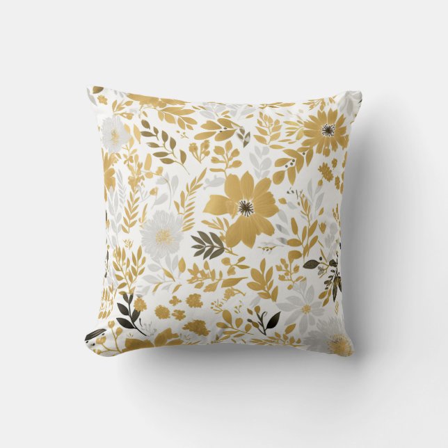 GOLD N GRAU FLORAL THROW PILLOW KISSEN (Vorderseite)