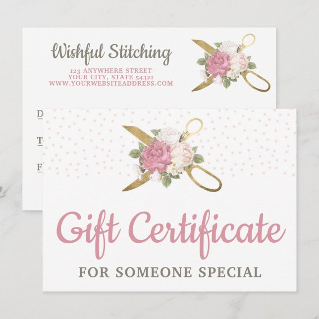 Gold Nähschere Blumengeschenkkarte Einladung (Vorne/Hinten)