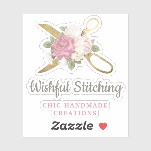 Gold Nähscheren und Shabby Chic-Blumenlogo Aufkleber (Blatt)