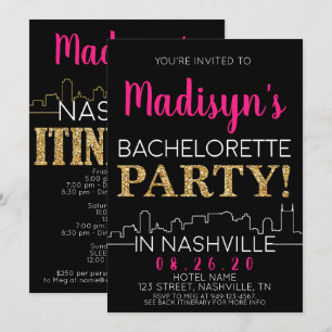Gold Nashville Junggeselinnen-Abschied Itinerary u Einladung