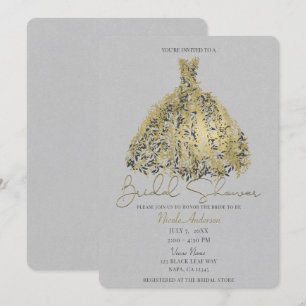 Gold & Natural Gray Botanic Dress Brautparty Einladung
