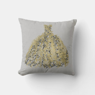 Gold Natural Gray Modernes botanisches Kleid Kissen