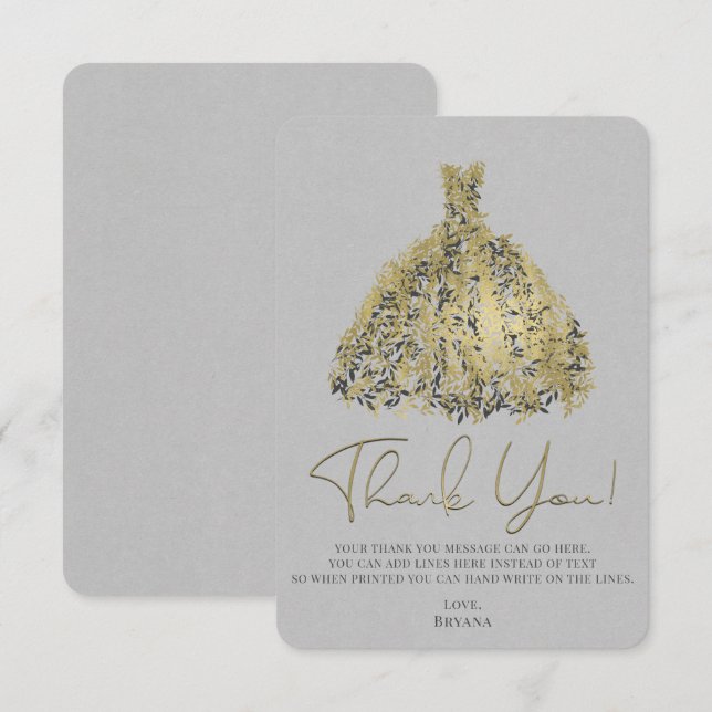 Gold Natural Gray Modernes botanisches Kleid Viele Einladung (Vorne/Hinten)