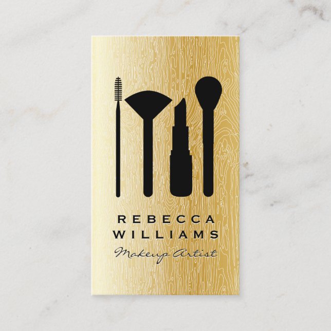 Gold Natural Lines Background Makeup Set Visitenkarte (Vorderseite)