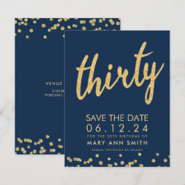 Gold Navy 30. Geburtstag Rett Datum Confetti Einladung